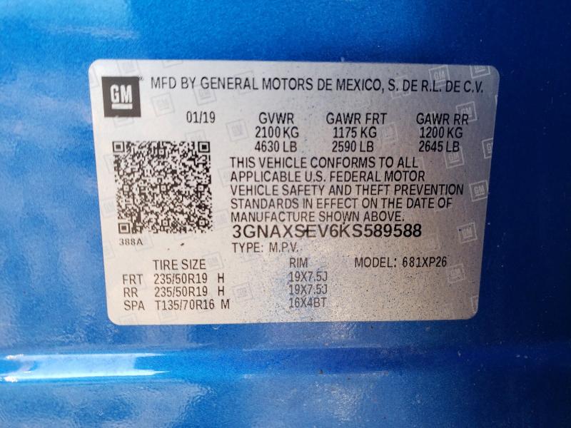 53116616 :رقم المزاد ، 3GNAXSEV6KS589588 vin ، 2019 Chevrolet Equinox مزاد بيع