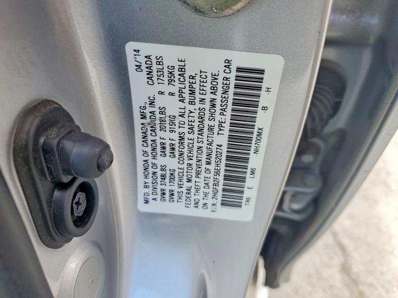 54345106 :رقم المزاد ، 2HGFB2F56EH520274 vin ، 2014 Honda Civic مزاد بيع