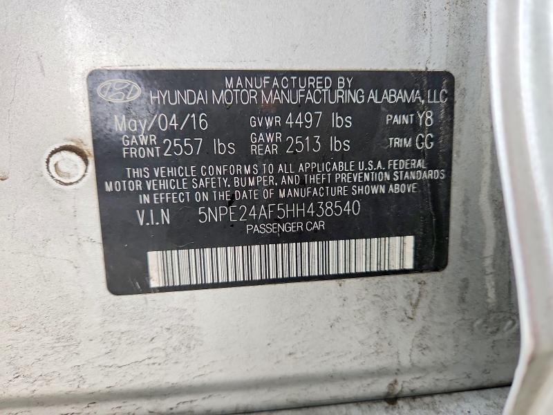 2017 Hyundai Sonata მანქანა იყიდება აუქციონზე, vin: 5NPE24AF5HH438540, აუქციონის ნომერი: 52422996