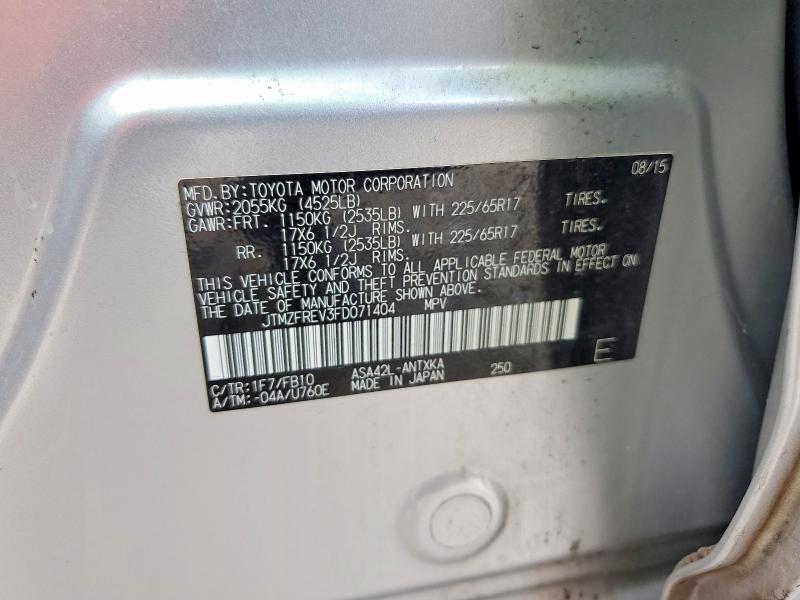 54890286 :رقم المزاد ، JTMZFREV3FD071404 vin ، 2015 Toyota Rav4 مزاد بيع