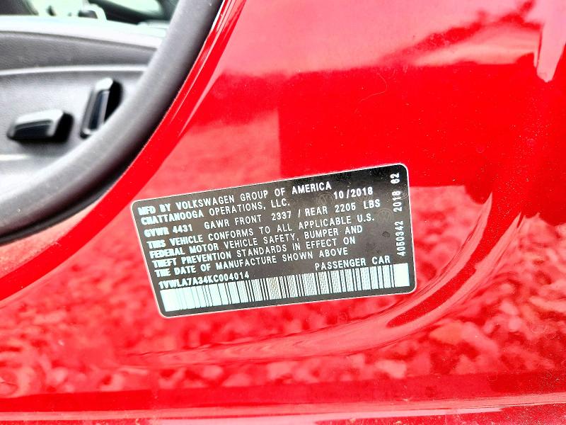 Aukcja sprzedaży 2019 Volkswagen Passat, vin: 1VWLA7A34KC004014, numer aukcji: 52131766