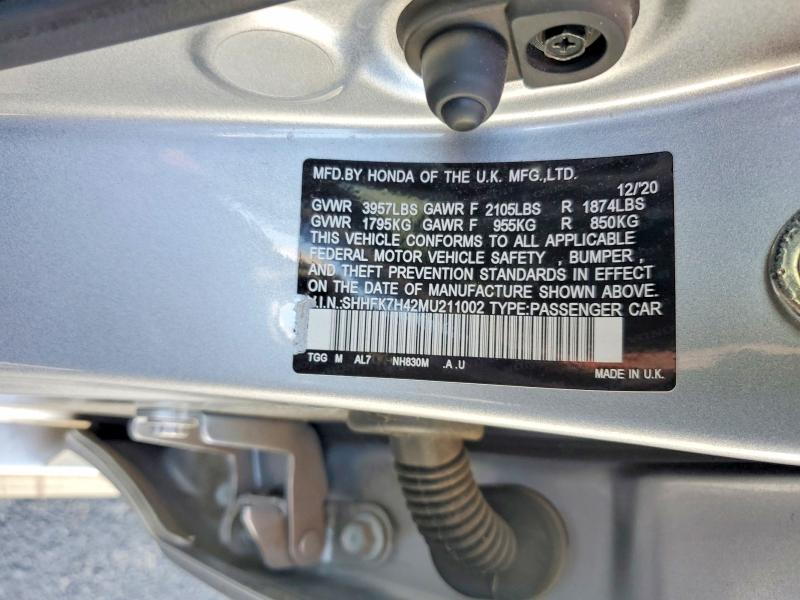 Aukcja sprzedaży 2021 Honda Civic, vin: SHHFK7H42MU211002, numer aukcji: 53595746
