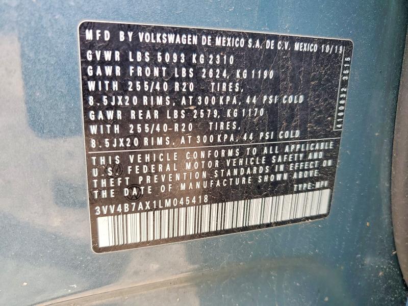 2020 Volkswagen Tiguan მანქანა იყიდება აუქციონზე, vin: 3VV4B7AX1LM045418, აუქციონის ნომერი: 52643186