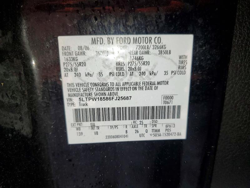 54320546 :رقم المزاد ، 5LTPW18586FJ25687 vin ، 2006 Lincoln Mark Lt مزاد بيع