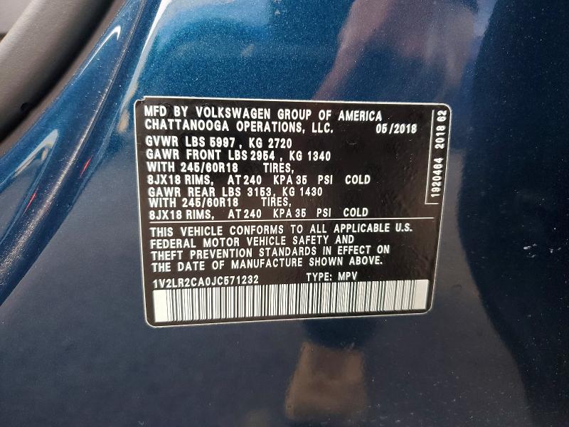 53827816 :رقم المزاد ، 1V2LR2CA0JC571232 vin ، 2018 Volkswagen Atlas مزاد بيع