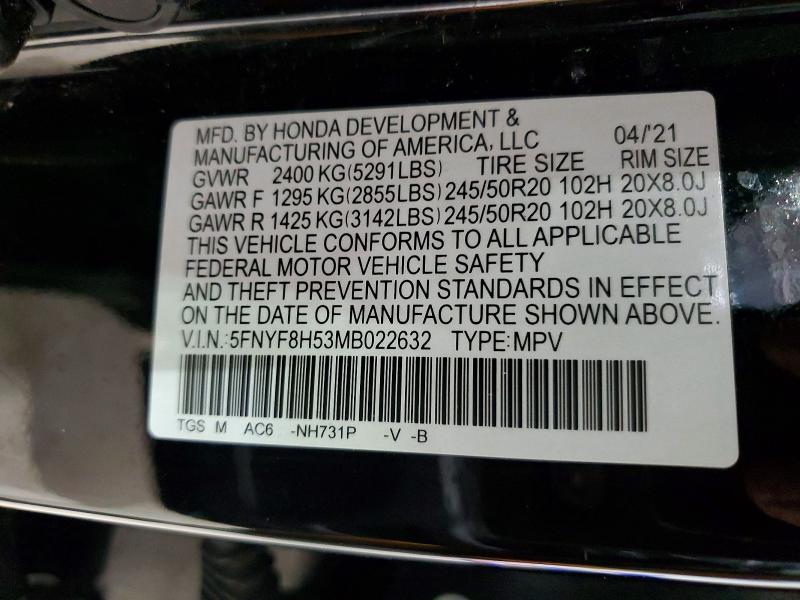 51960656 :رقم المزاد ، 5FNYF8H53MB022632 vin ، 2021 Honda Passport مزاد بيع