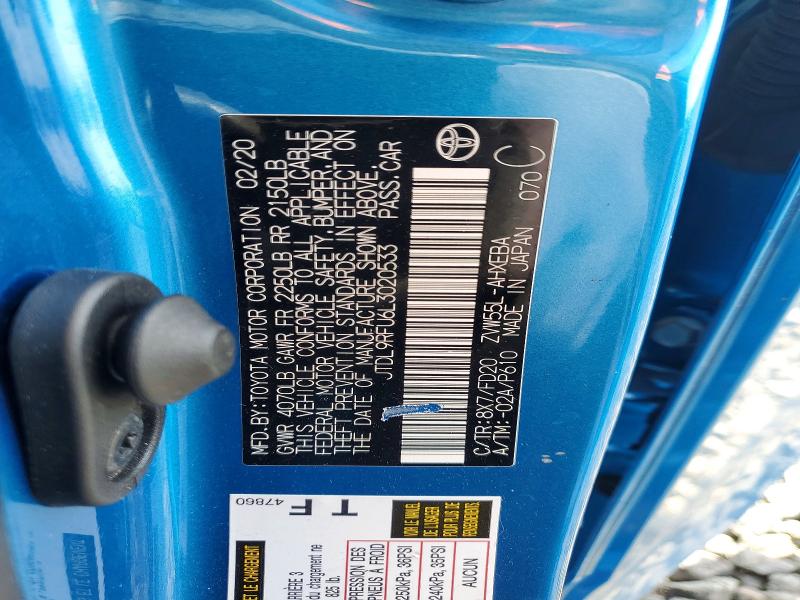 54214786 :رقم المزاد ، JTDL9RFU6L3020533 vin ، 2020 Toyota Prius مزاد بيع