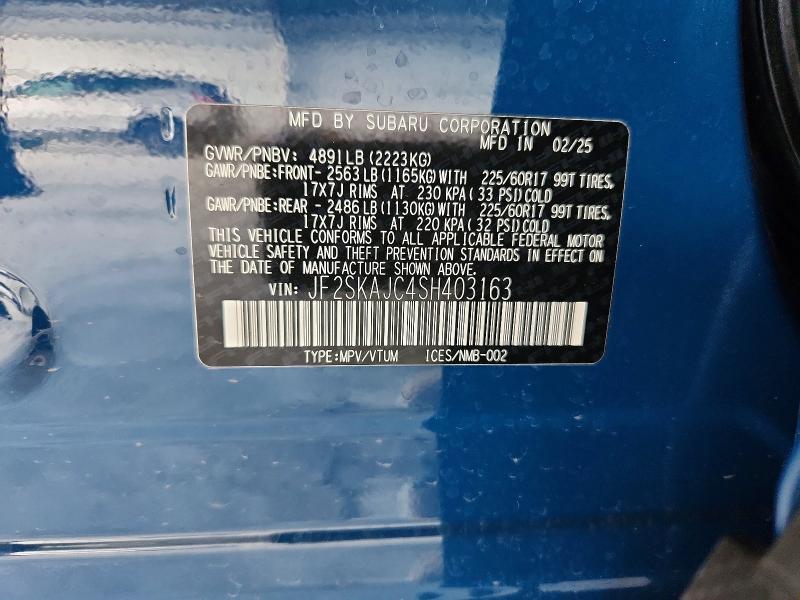 54715596 :رقم المزاد ، JF2SKAJC4SH403163 vin ، 2025 Subaru Forester مزاد بيع