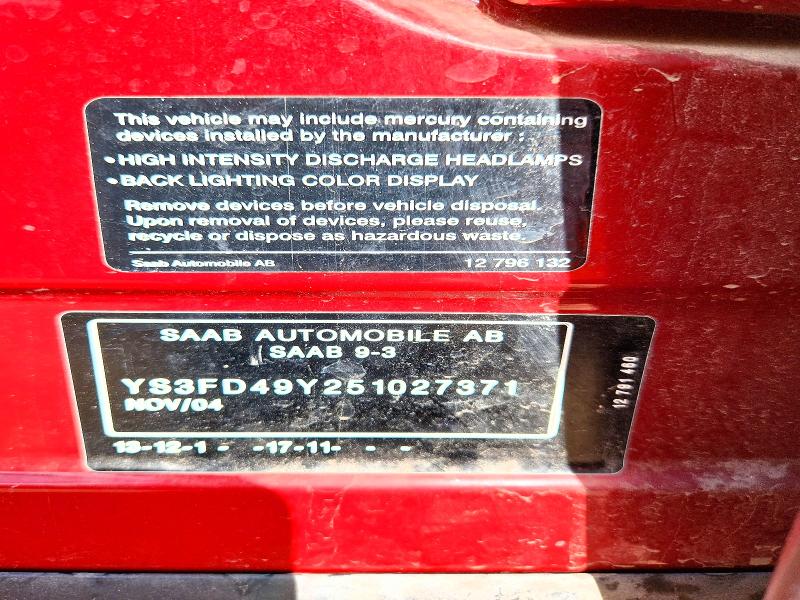 2005 Saab 9-3 მანქანა იყიდება აუქციონზე, vin: YS3FD49Y251027371, აუქციონის ნომერი: 54474186