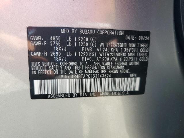 2025 Subaru Outback მანქანა იყიდება აუქციონზე, vin: 4S4BTAPC1S3143624, აუქციონის ნომერი: 53745516
