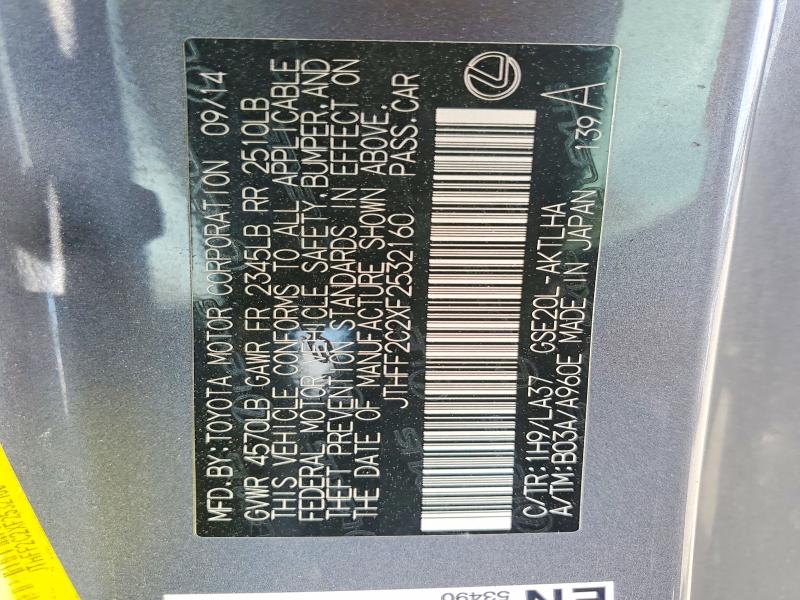 Aukcja sprzedaży 2015 Lexus Is, vin: JTHFF2C2XF2532160, numer aukcji: 53066896