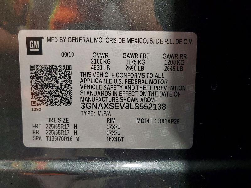 53791836 :رقم المزاد ، 3GNAXSEV8LS552138 vin ، 2020 Chevrolet Equinox مزاد بيع