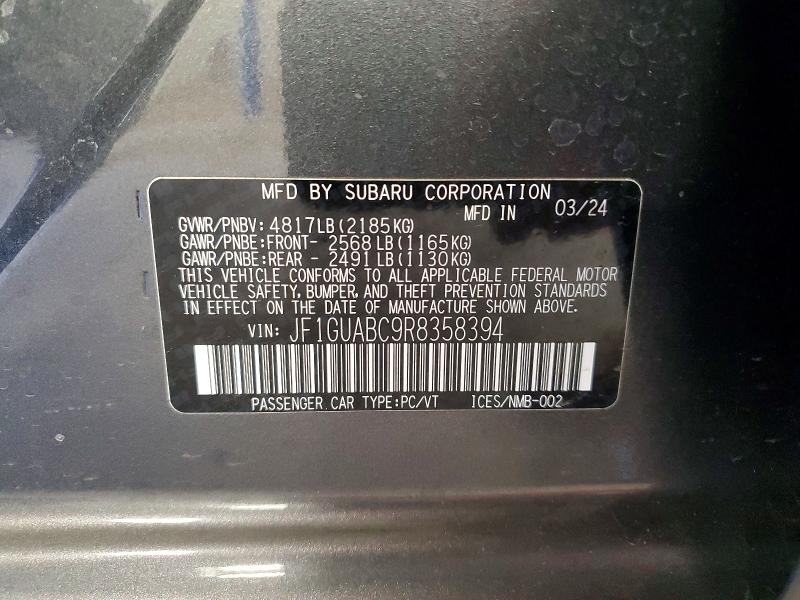 Продажа на аукционе авто 2024 Subaru Impreza, vin: JF1GUABC9R8358394, номер лота: 51793306