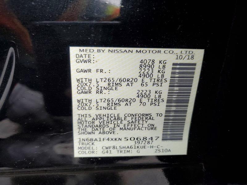 2019 Nissan Titan Xd მანქანა იყიდება აუქციონზე, vin: 1N6BA1F4XKN506847, აუქციონის ნომერი: 54205246