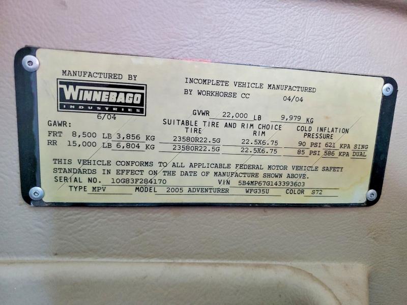 Продаж на аукціоні авто 2005 Winnebago Adventurer, vin: 5B4MP67G143393603, номер лоту: 52483906