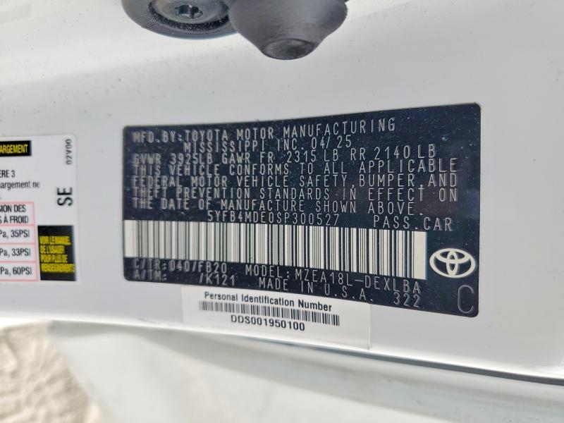 54525766 :رقم المزاد ، 5YFB4MDE0SP300527 vin ، 2025 Toyota Corolla مزاد بيع