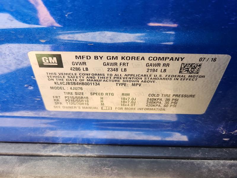 Продажа на аукционе авто 2017 Buick Encore, vin: KL4CJBSB4HB001134, номер лота: 51569826