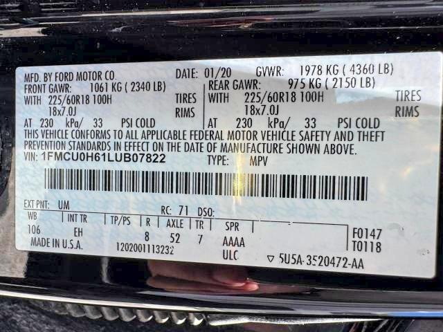 Aukcja sprzedaży 2020 Ford Escape, vin: 1FMCU0H61LUB07822, numer aukcji: 54878366