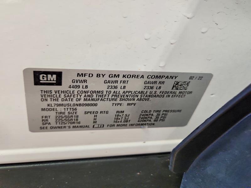 Aukcja sprzedaży 2022 Chevrolet Trailblazer, vin: KL79MUSL0NB098000, numer aukcji: 52347646
