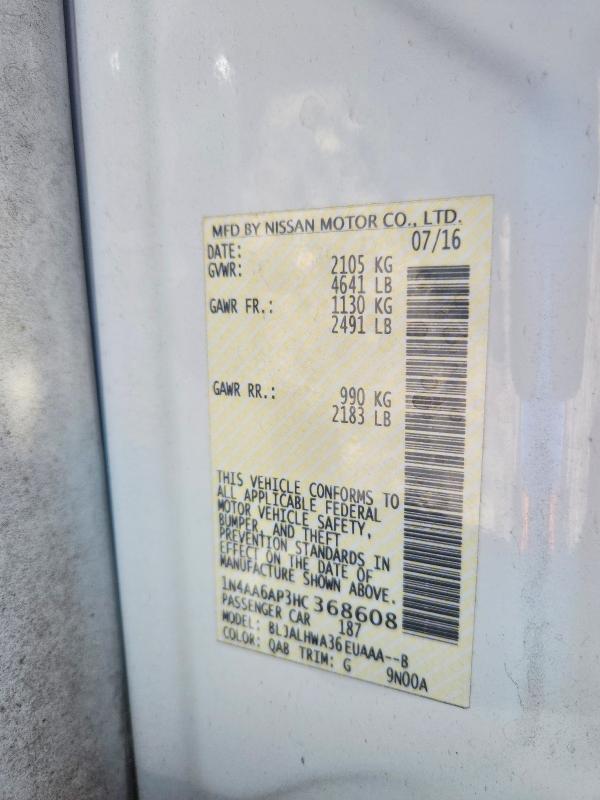 2017 Nissan Maxima მანქანა იყიდება აუქციონზე, vin: 1N4AA6AP3HC368608, აუქციონის ნომერი: 53465486