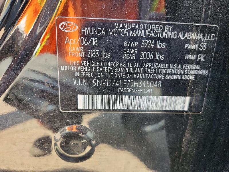 Продаж на аукціоні авто 2018 Hyundai Elantra, vin: 5NPD74LF7JH345048, номер лоту: 53727286
