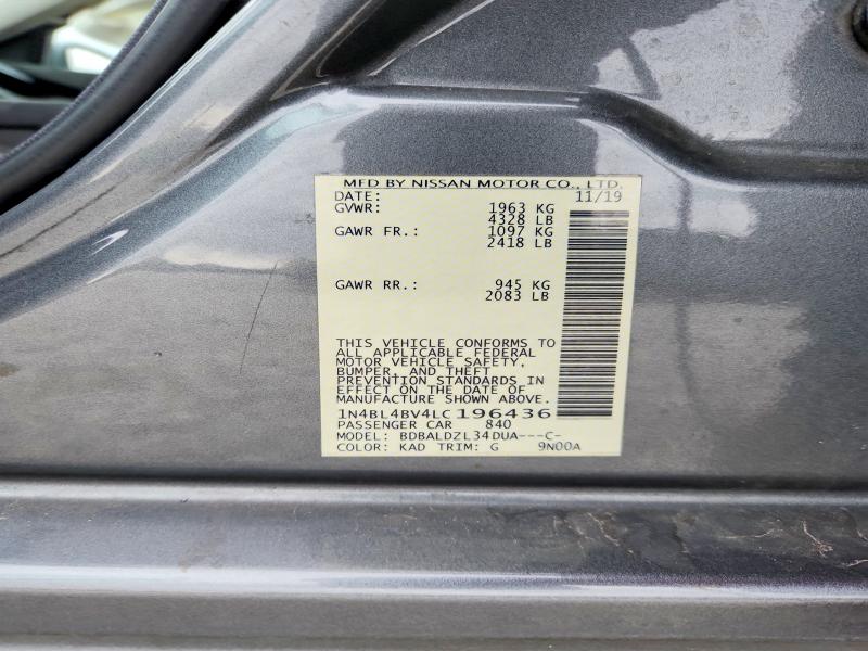 2020 Nissan Altima მანქანა იყიდება აუქციონზე, vin: 1N4BL4BV4LC196436, აუქციონის ნომერი: 51795856