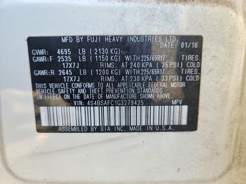 Aukcja sprzedaży 2016 Subaru Outback, vin: 4S4BSAFC1G3279425, numer aukcji: 54613476