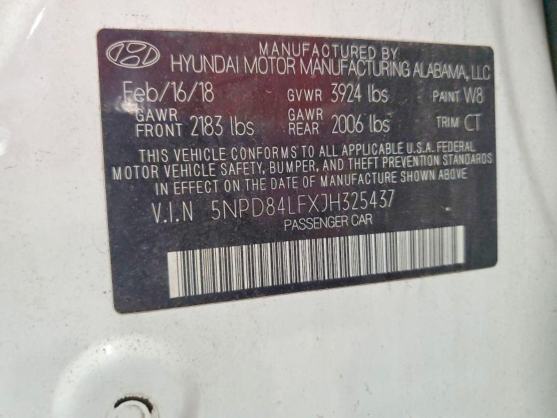 55100346 :رقم المزاد ، 5NPD84LFXJH325437 vin ، 2018 Hyundai Elantra مزاد بيع