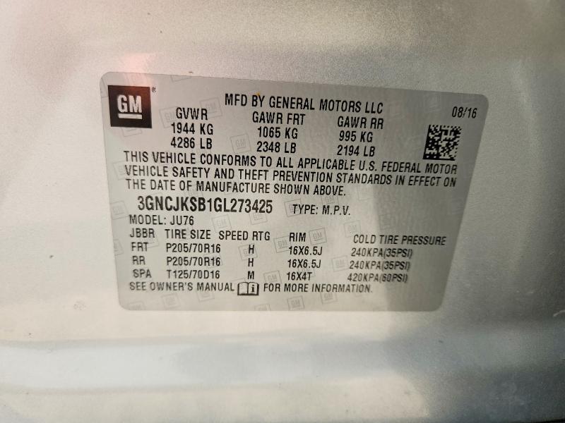 Продажа на аукционе авто 2016 Chevrolet Trax, vin: 3GNCJKSB1GL273425, номер лота: 54014176
