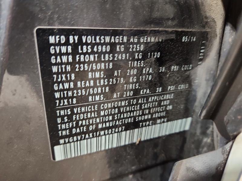 2015 Volkswagen Tiguan მანქანა იყიდება აუქციონზე, vin: WVGBV7AX1FW502497, აუქციონის ნომერი: 54860956