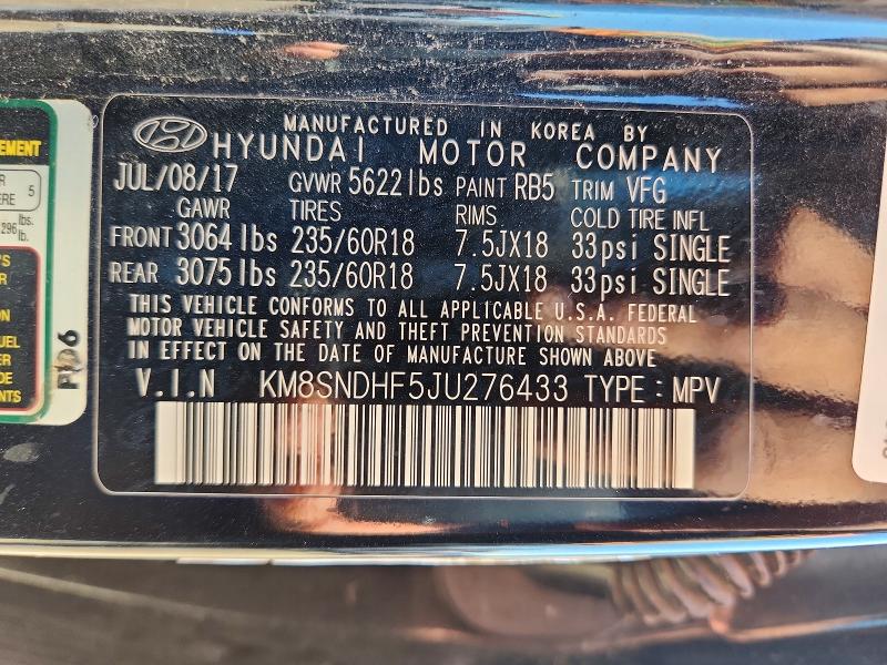Продаж на аукціоні авто 2018 Hyundai Santa Fe, vin: KM8SNDHF5JU276433, номер лоту: 53309636