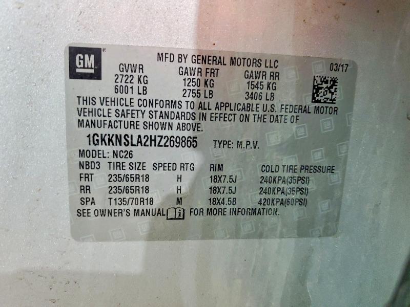 2017 Gmc Acadia მანქანა იყიდება აუქციონზე, vin: 1GKKNSLA2HZ269865, აუქციონის ნომერი: 52479546