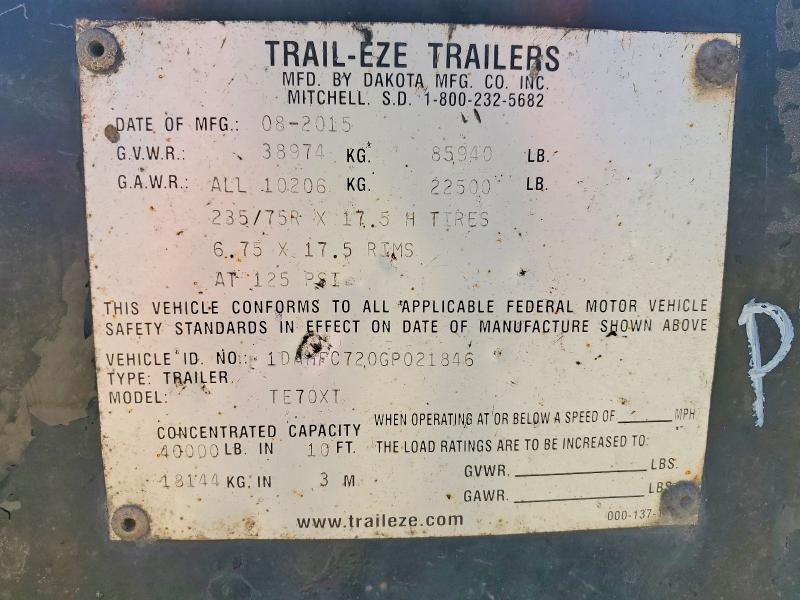 2016 Trail-eze Trailers მანქანა იყიდება აუქციონზე, vin: 1DAHFC720GP021846, აუქციონის ნომერი: 53936946