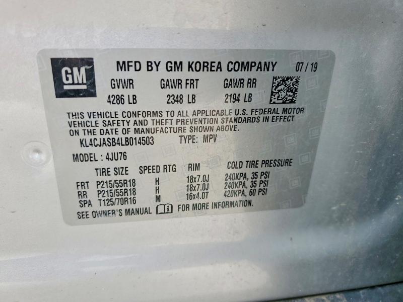 2020 Buick Encore მანქანა იყიდება აუქციონზე, vin: KL4CJASB4LB014503, აუქციონის ნომერი: 53753126