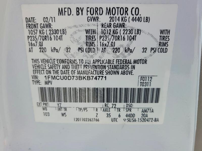 Aukcja sprzedaży 2011 Ford Escape, vin: 1FMCU0D73BKB74771, numer aukcji: 52183896