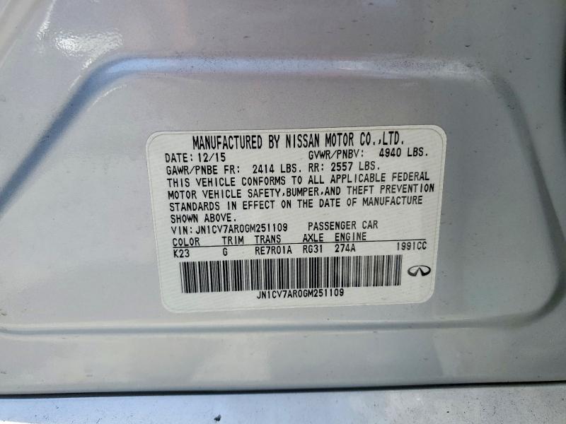 52909246 :رقم المزاد ، JN1CV7AR0GM251109 vin ، 2016 Infiniti Q50 مزاد بيع