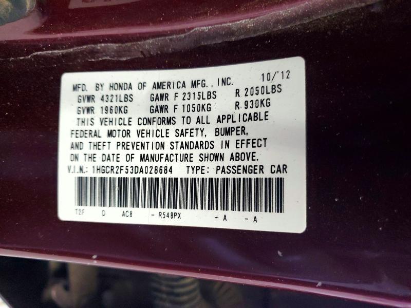 Продажа на аукционе авто 2013 Honda Accord, vin: 1HGCR2F53DA028684, номер лота: 53251286