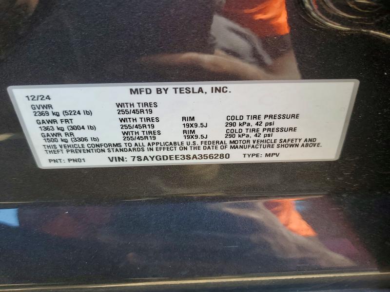 54240746 :رقم المزاد ، 7SAYGDEE3SA356280 vin ، 2025 Tesla Model Y مزاد بيع