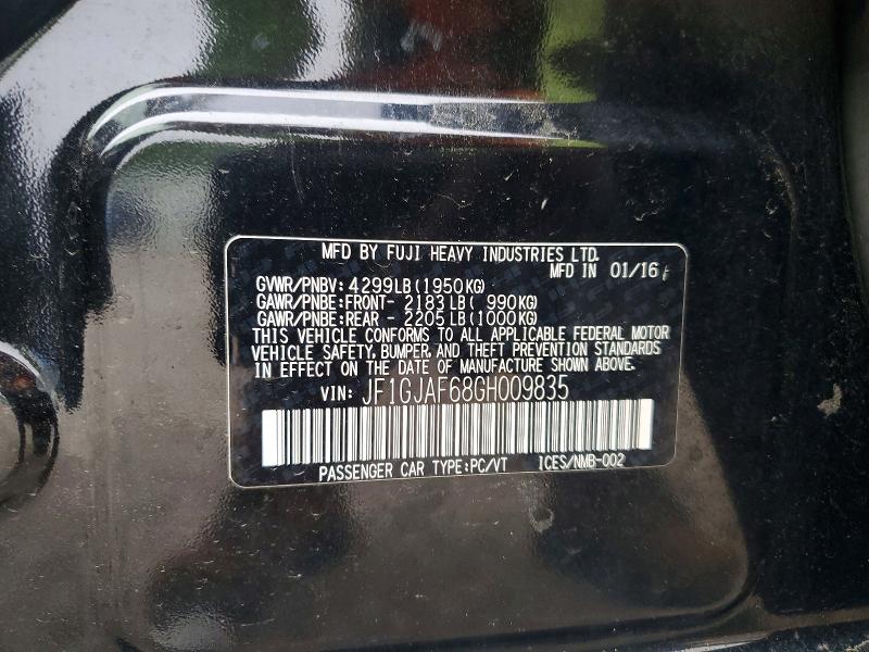 Aukcja sprzedaży 2016 Subaru Impreza, vin: JF1GJAF68GH009835, numer aukcji: 54833306