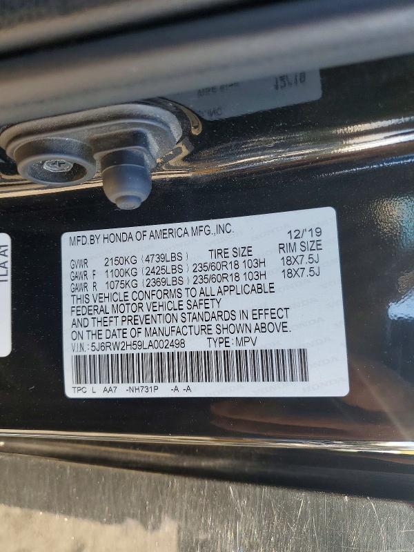 52744596 :رقم المزاد ، 5J6RW2H59LA002498 vin ، 2020 Honda Cr-v مزاد بيع