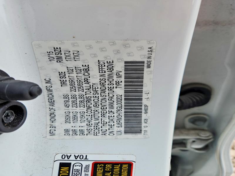 2016 Honda Cr-v მანქანა იყიდება აუქციონზე, vin: 5J6RM3H78GL000202, აუქციონის ნომერი: 53246026