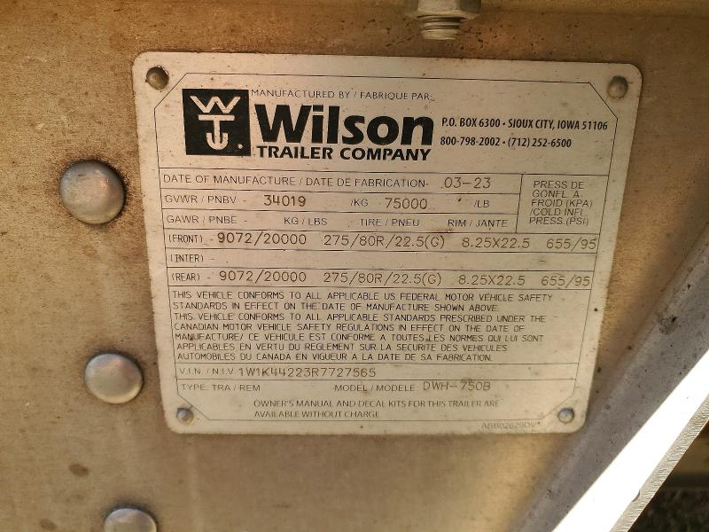 52607486 :رقم المزاد ، 1W1K44223R7727565 vin ، 2024 Wilson Dwh-750 مزاد بيع