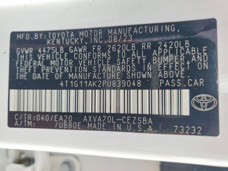 2023 Toyota Camry მანქანა იყიდება აუქციონზე, vin: 4T1G11AK2PU839048, აუქციონის ნომერი: 52504346
