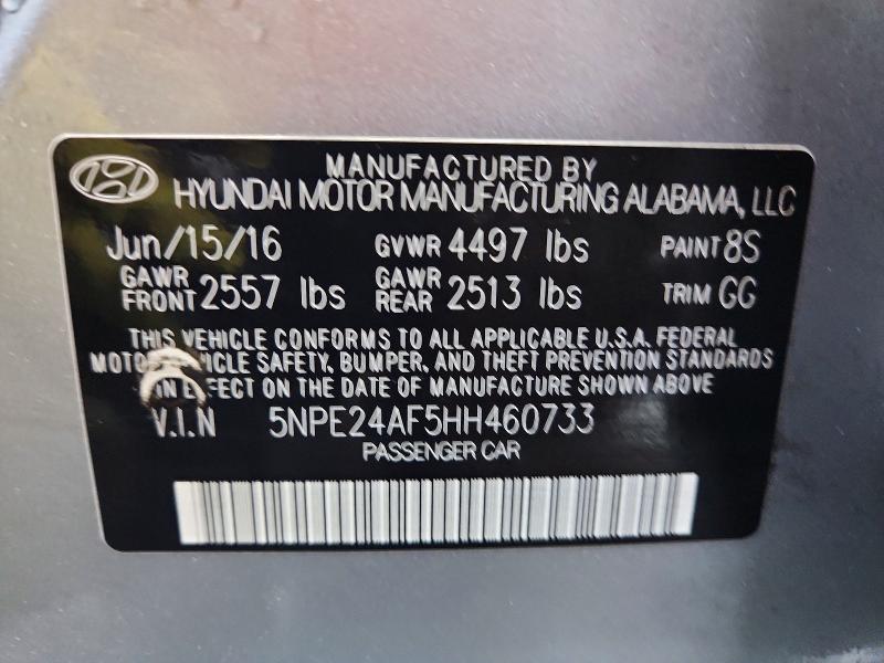 2017 Hyundai Sonata მანქანა იყიდება აუქციონზე, vin: 5NPE24AF5HH460733, აუქციონის ნომერი: 52190446