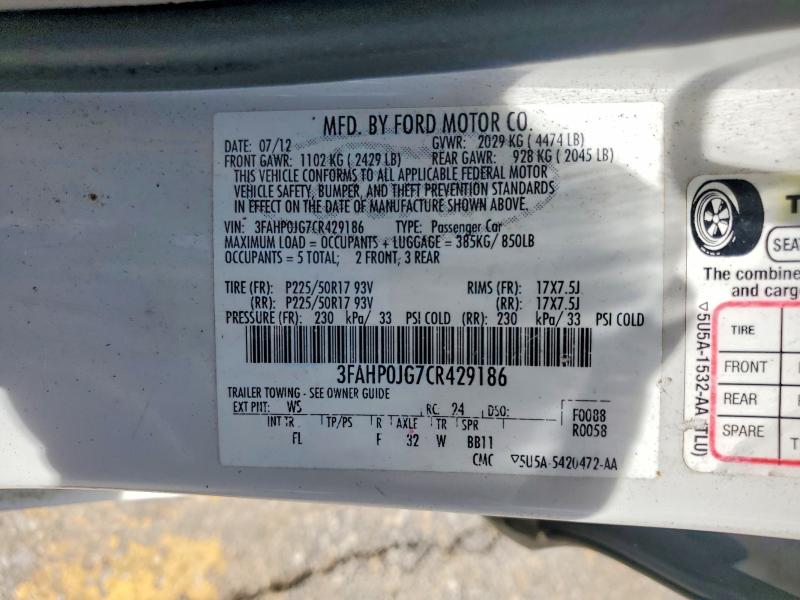 Aukcja sprzedaży 2012 Ford Fusion, vin: 3FAHP0JG7CR429186, numer aukcji: 54103586