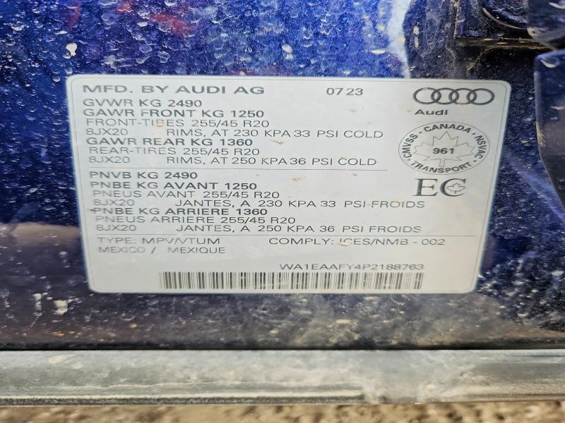 2023 Audi Q5 მანქანა იყიდება აუქციონზე, vin: WA1EAAFY4P2188763, აუქციონის ნომერი: 52827136