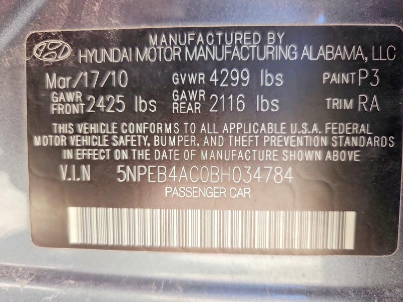 Aukcja sprzedaży 2011 Hyundai Sonata, vin: 5NPEB4AC0BH034784, numer aukcji: 52909756