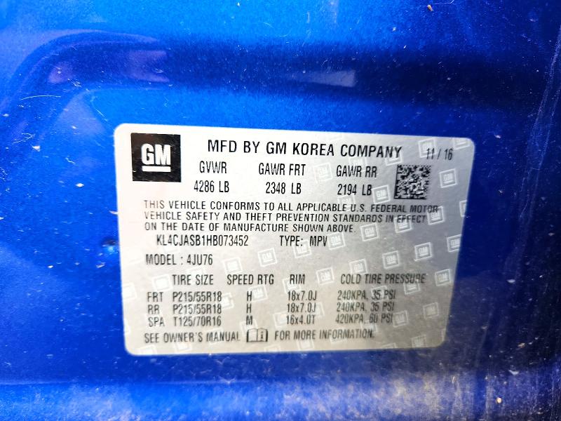 2017 Buick Encore მანქანა იყიდება აუქციონზე, vin: KL4CJASB1HB073452, აუქციონის ნომერი: 51528006