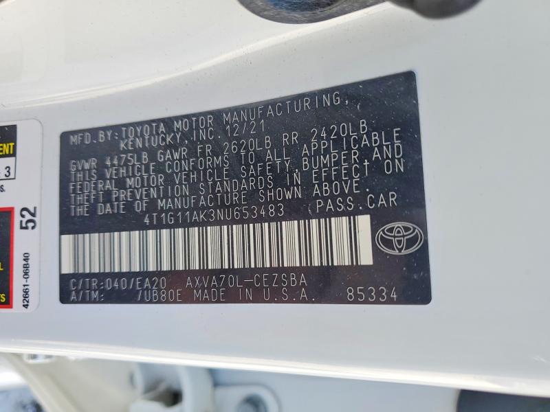 Продаж на аукціоні авто 2022 Toyota Camry, vin: 4T1G11AK3NU653483, номер лоту: 52232976