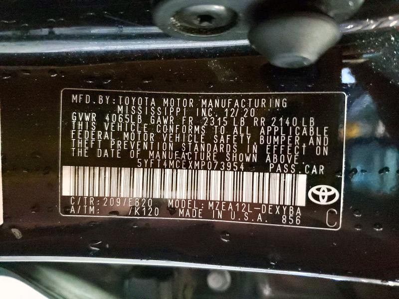 2021 Toyota Corolla მანქანა იყიდება აუქციონზე, vin: 5YFT4MCEXMP073954, აუქციონის ნომერი: 52996976